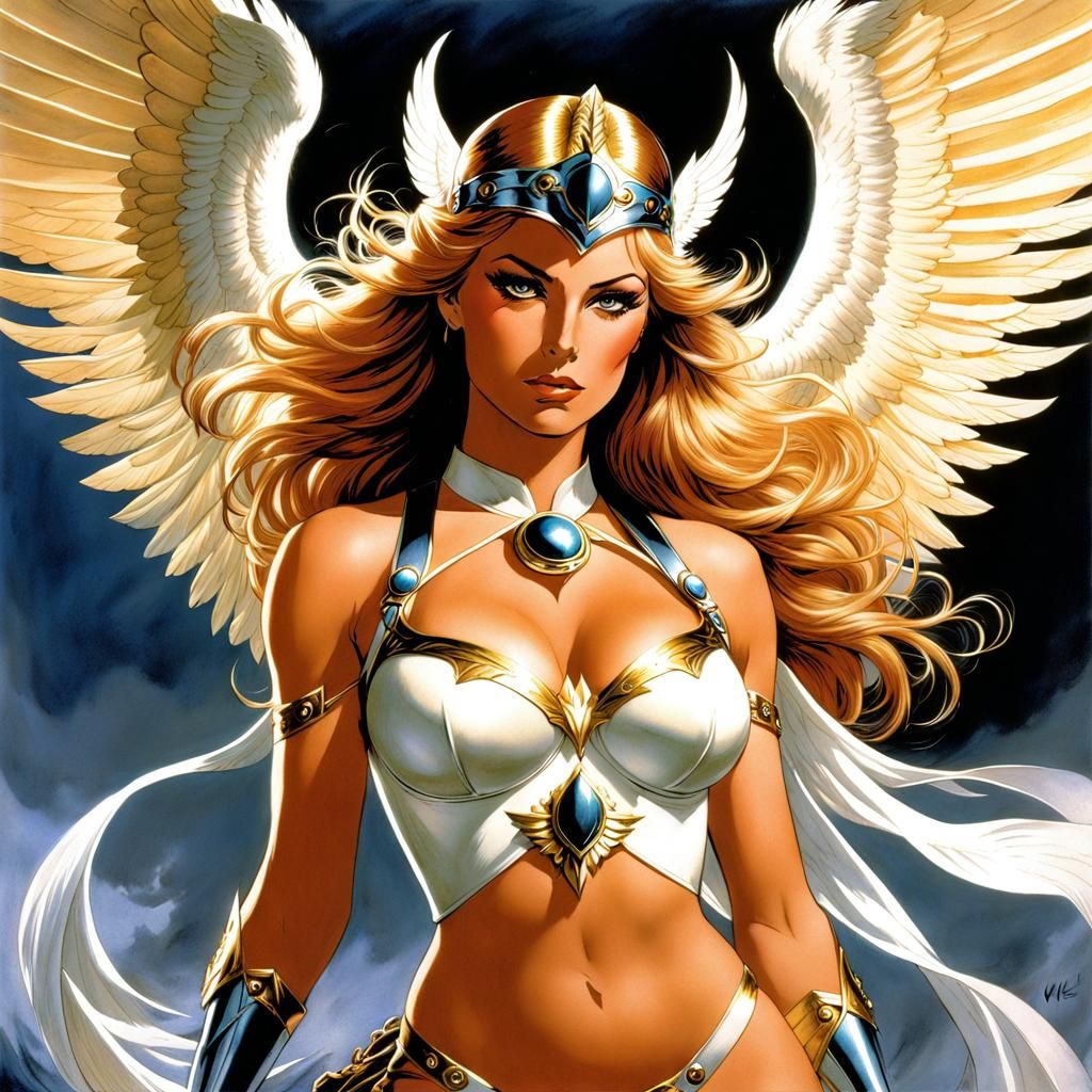 Majestic Valkyrie with Ethereal Wings, Fantasy Art