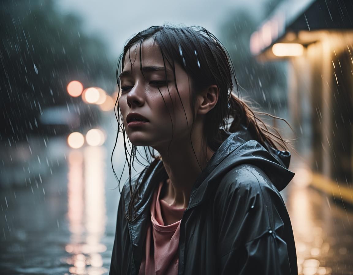 Girl in Rain: A Study in Sadness