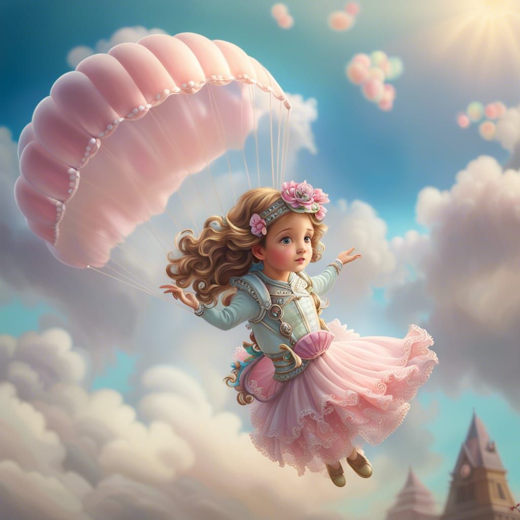 Princess Skydiving with Parachute in Photorealistic Style