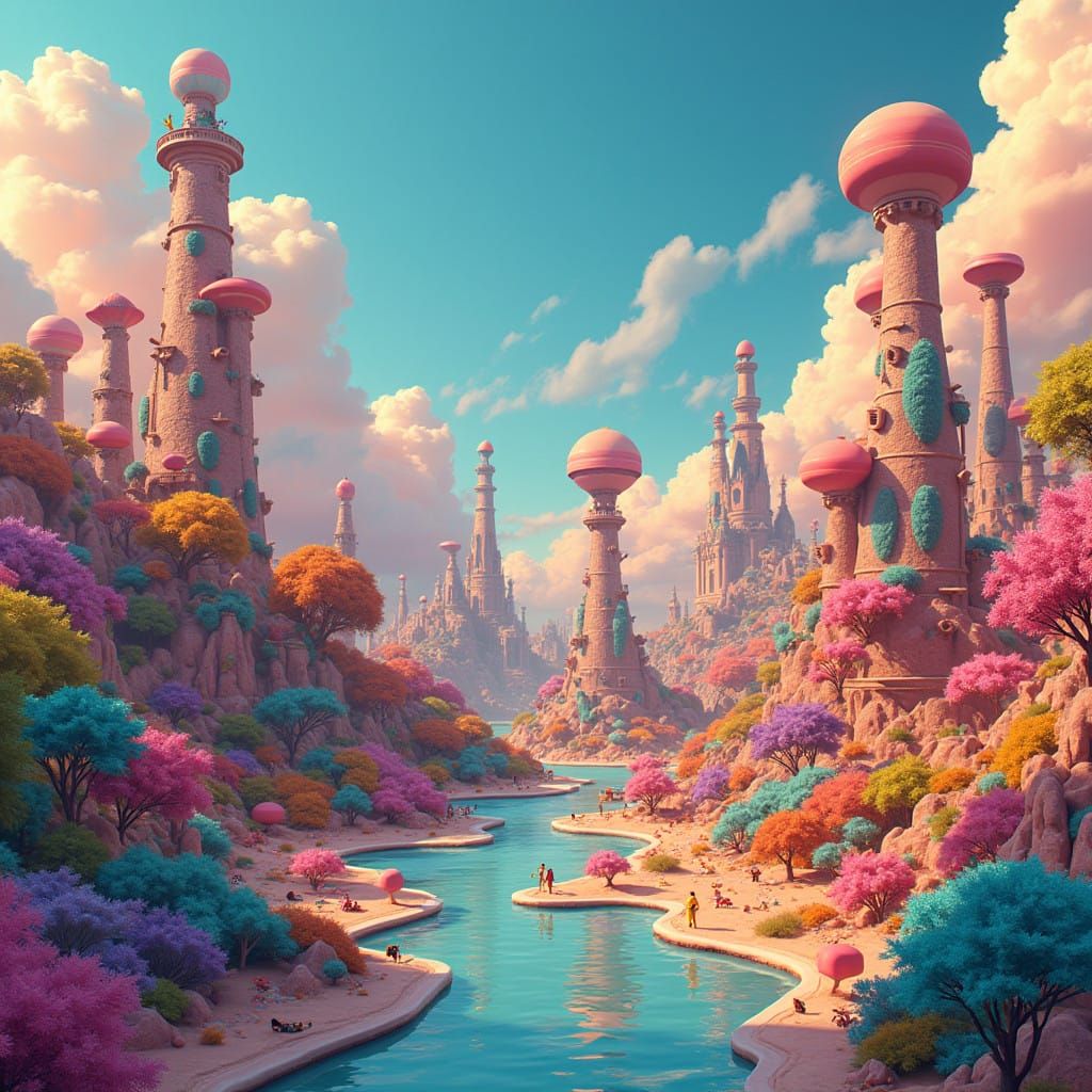 Surreal Futuristic Realm in Vibrant Color