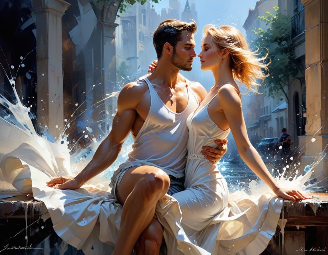 People Enjoying Paint Splashing Art, Watercolor Style