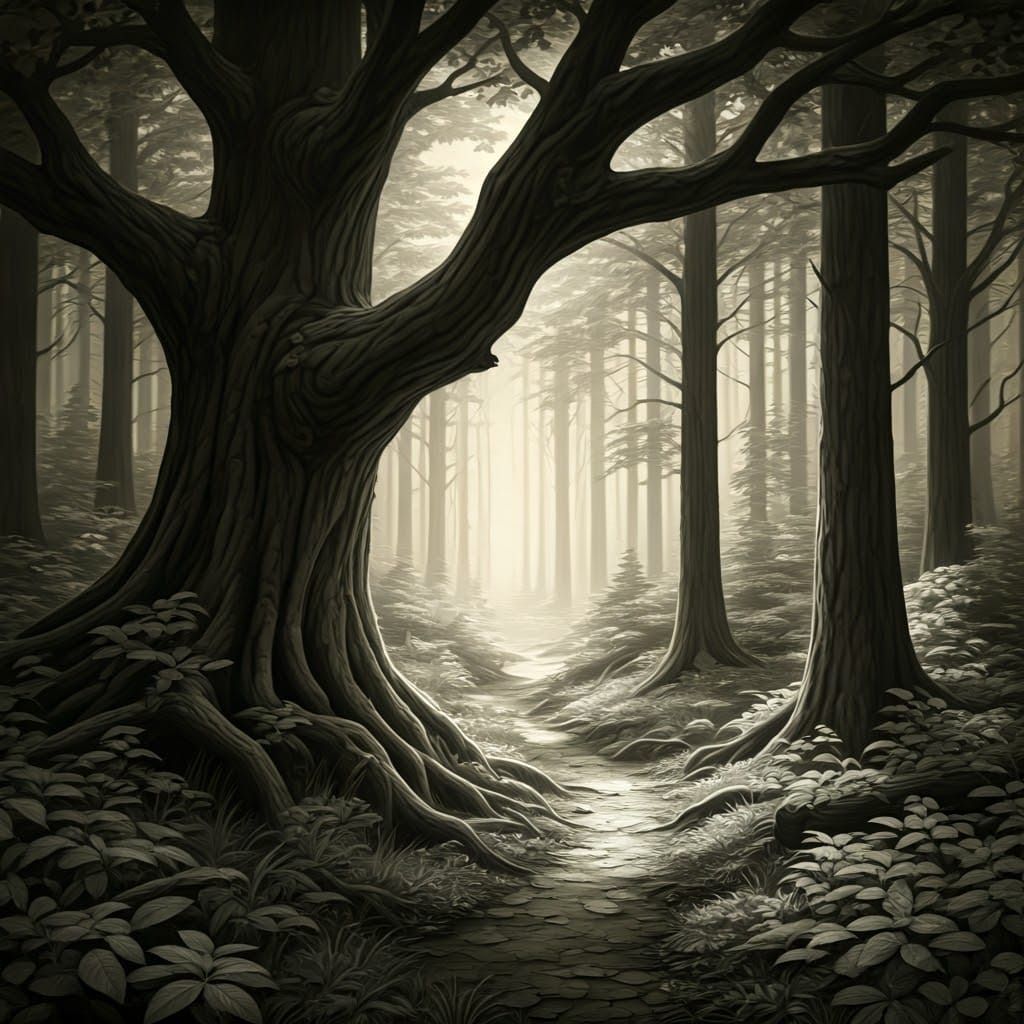 Dreamy Forest Landscape in Charcoal