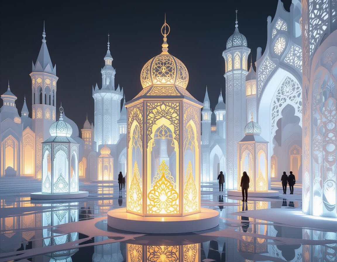 Glowing Ice on Fire Antique Lace Lantern in Mirrored Outdoor...