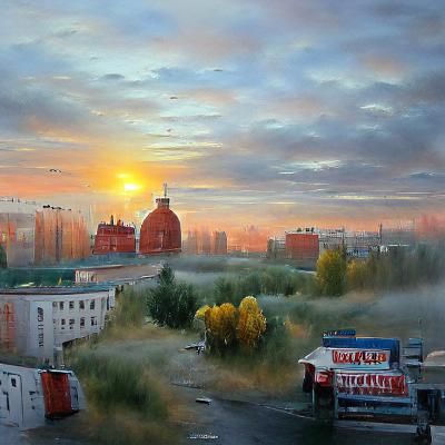 Hyperrealistic Sunrise Over a Lively Russian City