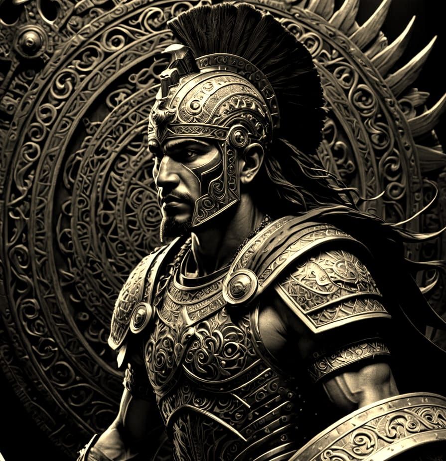 Babylonian Warrior in Striking Black and White Illustration