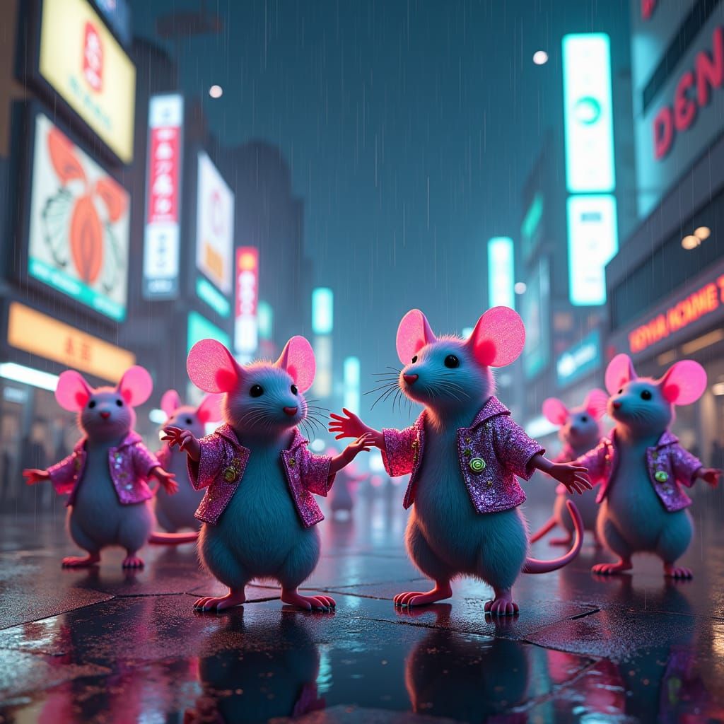 Disco Dancing Rats in Neon Tokyo: Cyberpunk Art