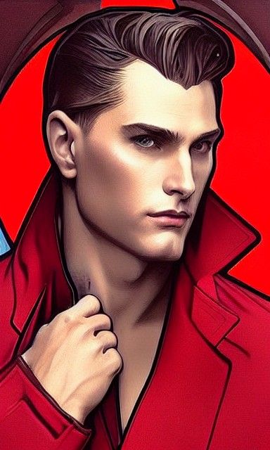 Man in Red Coat, Art Nouveau Style