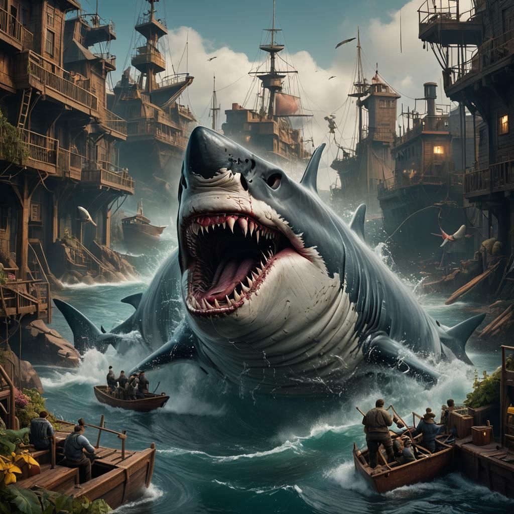 Detailed Matte Painting of Jaws in Deep Color