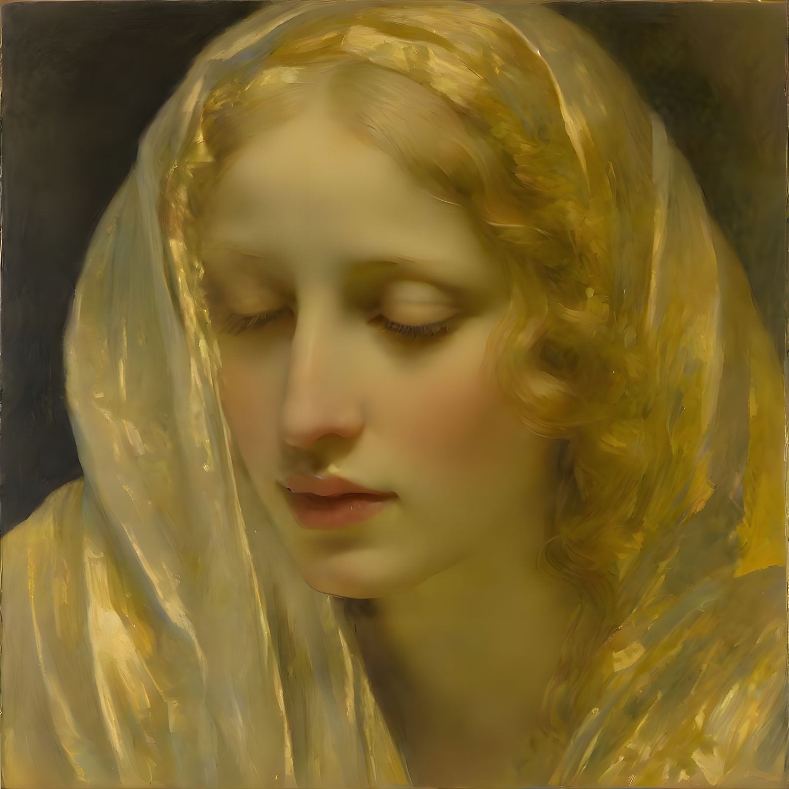 Woman in Prayer: Bromoil Print in Pastel Tones