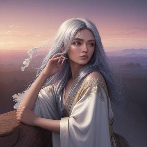 Lightsider Overlooking Desert Landscape: Oil Painting