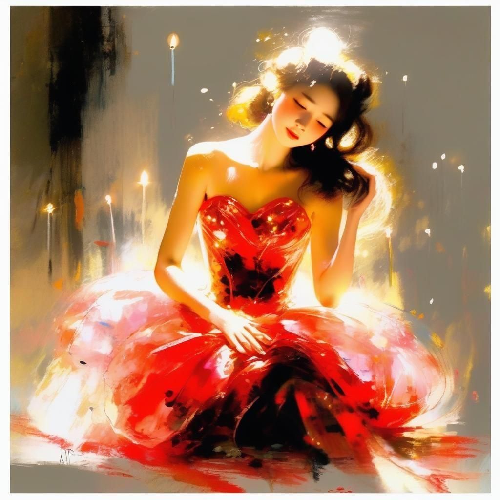 Lady in Glowing Gown with Celestial Hair