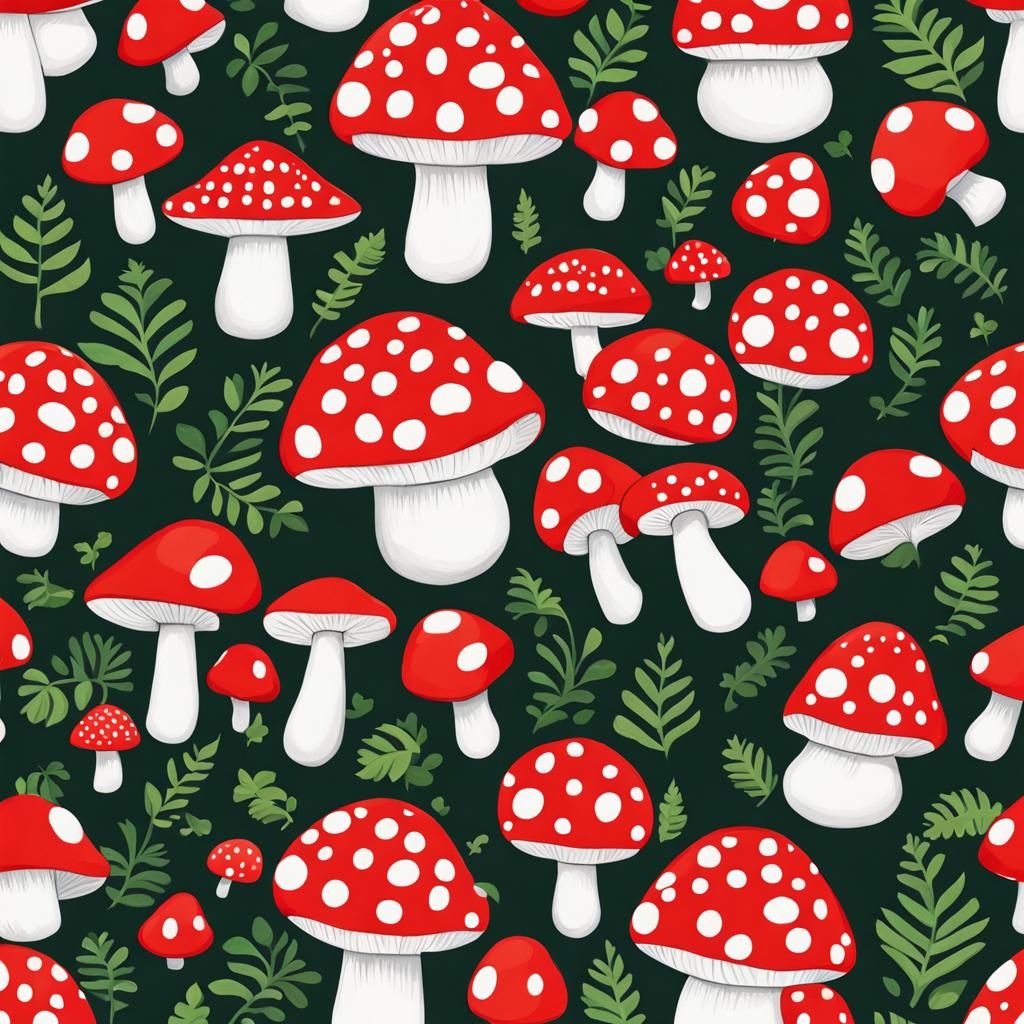 Cute Checkered Mushroom Whimsical Drawing