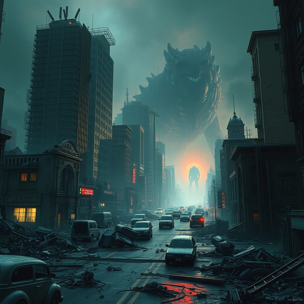 Cyberpunk Cityscape in Ruin