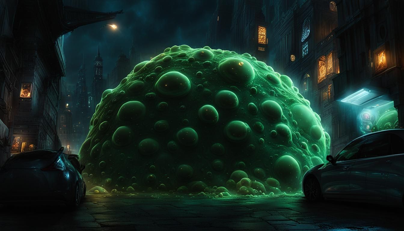 Amorphous Amoeba Creature Dominates City at Night