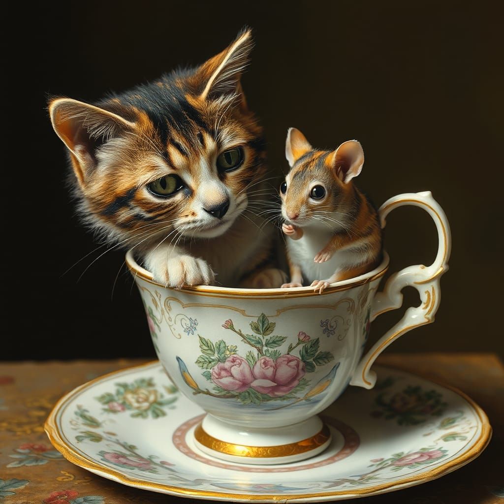 Cat and Mouse in Teacup: Expressionist Art