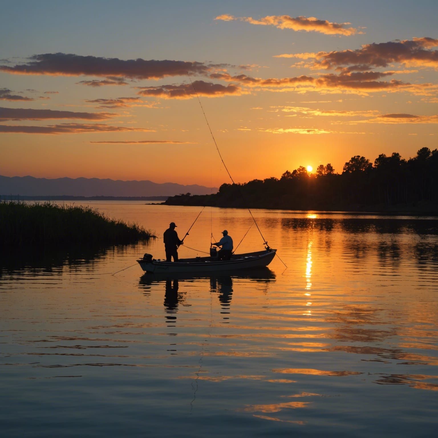 Peaceful Sunset Fishing Scene