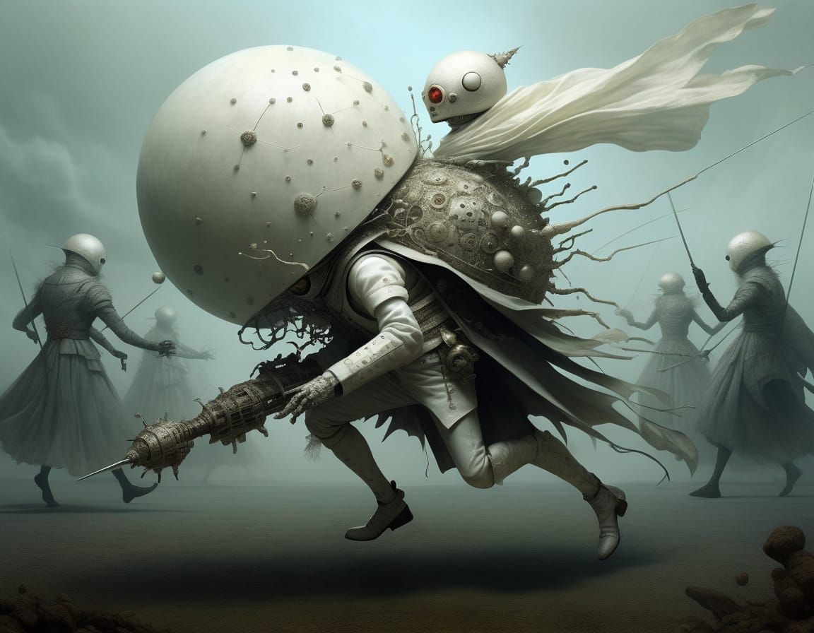 White Blood Cell Battles Virus in Surreal Sci-Fi Art