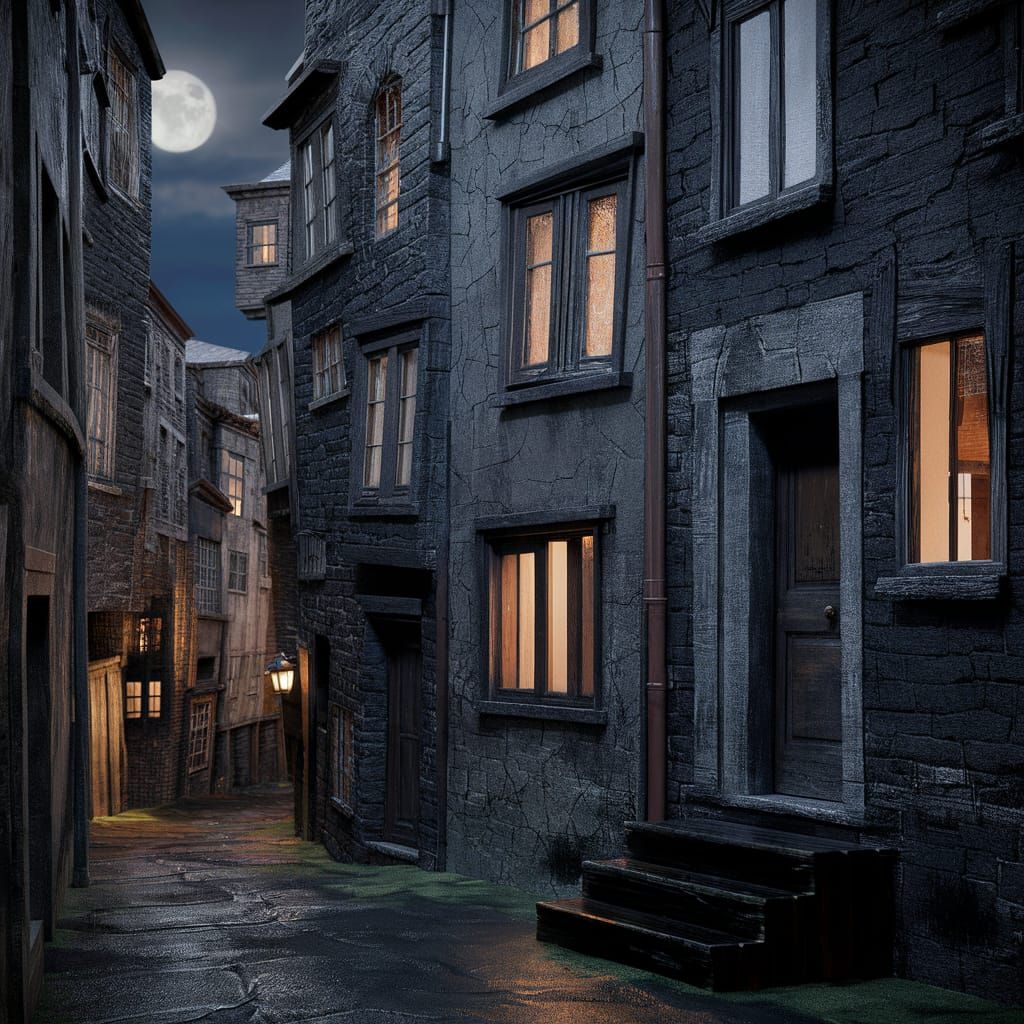 Captivating Night Scene of Old-World City Street