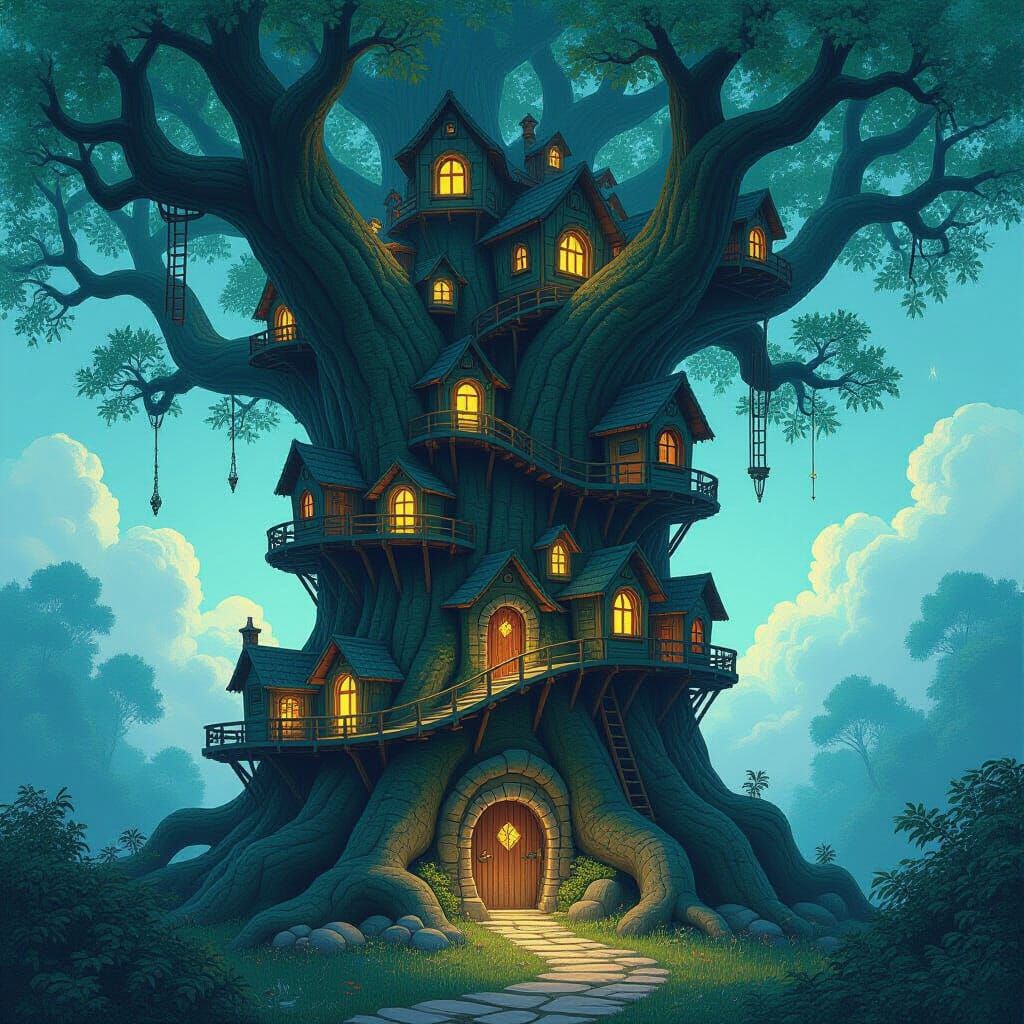 Fantastic Tree City Inspired by Yoshitaka Amano