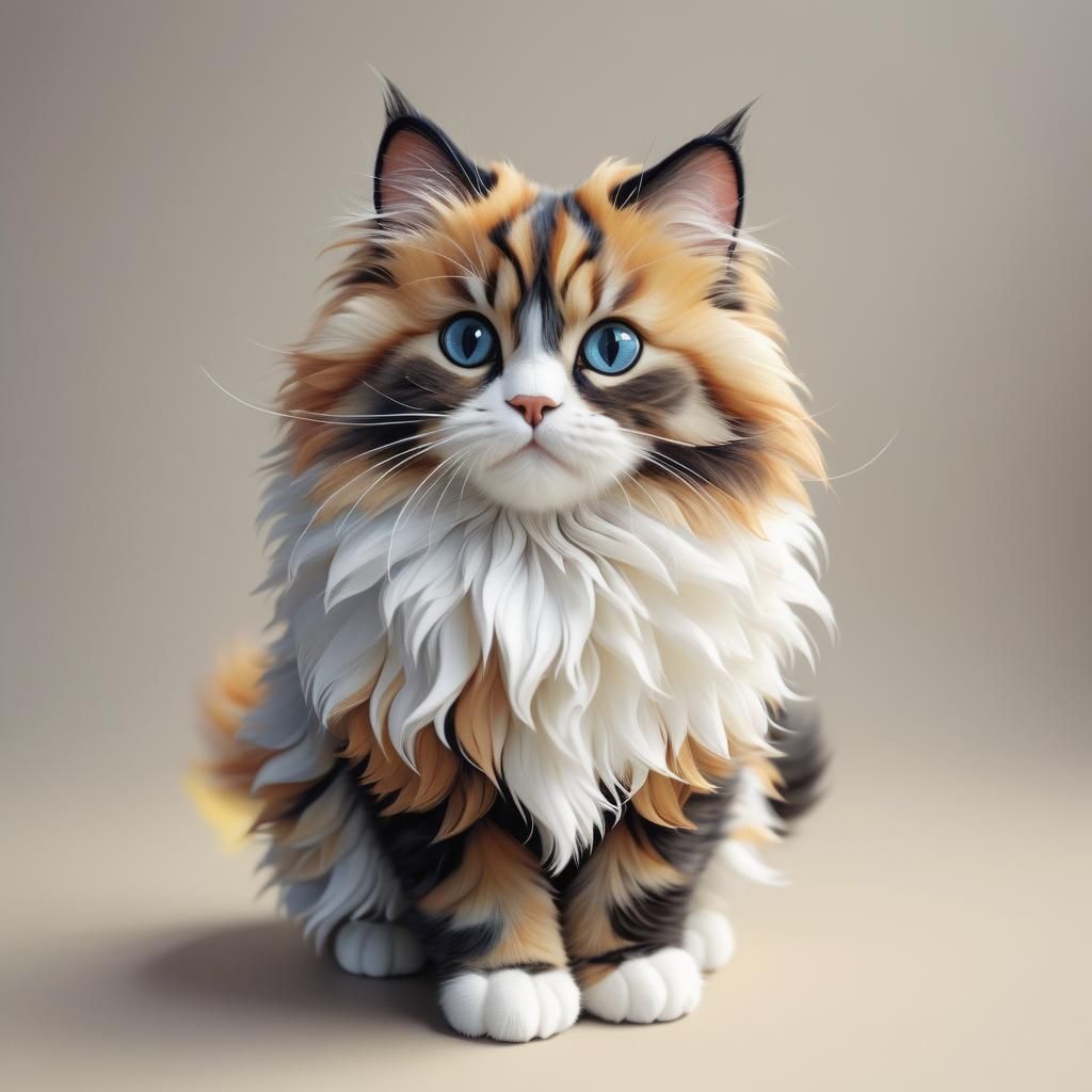 Cute Fluffy Anamorphic Cat Portrait