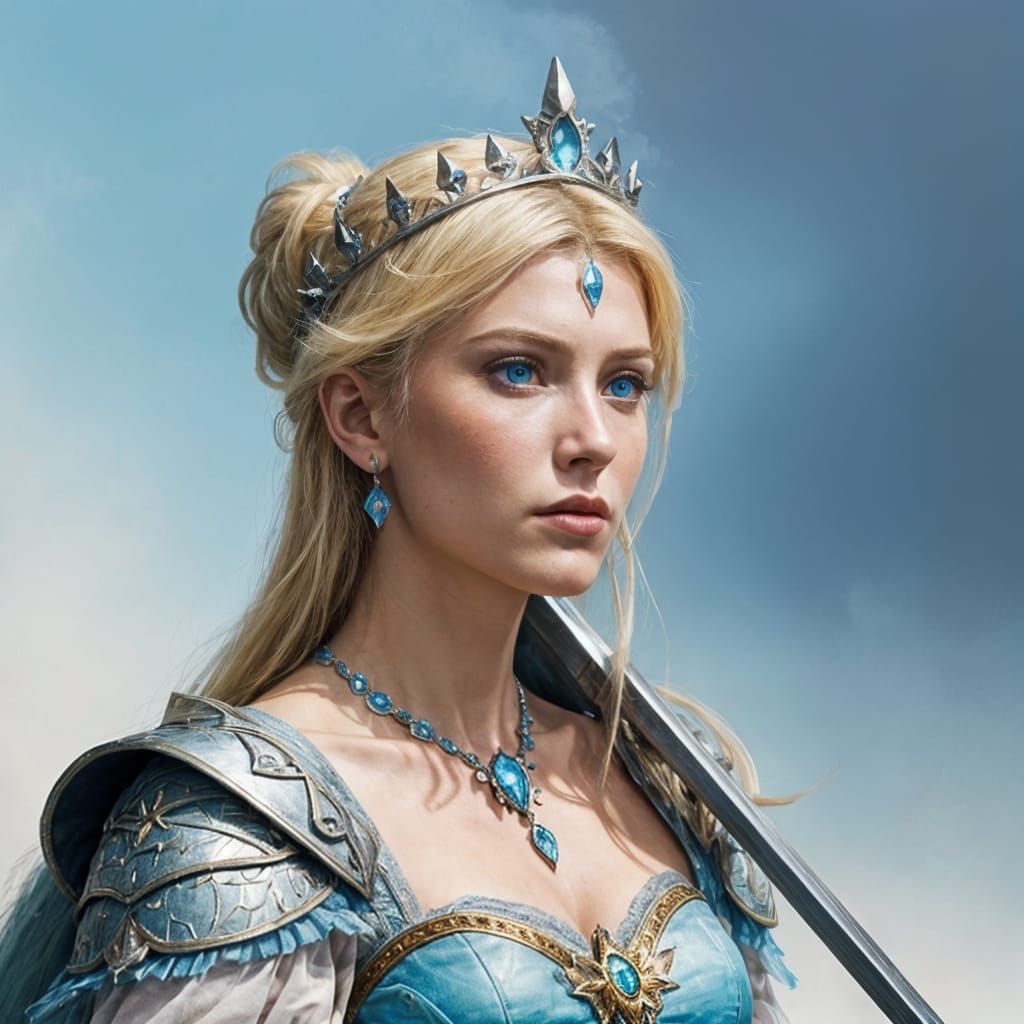 Cinderella as Barbarian Queen in Gouache Style