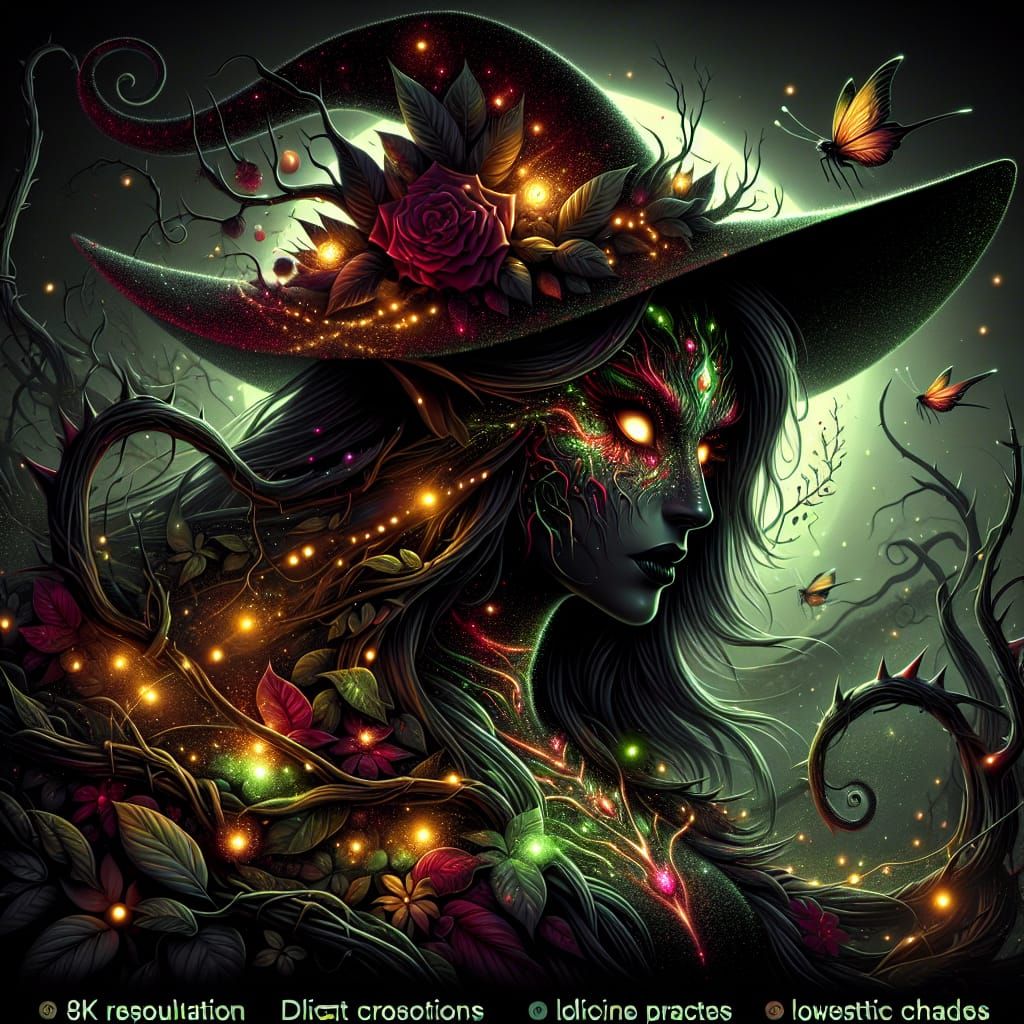 Spooky Witch Portrait with Magic Dust in Digital Art