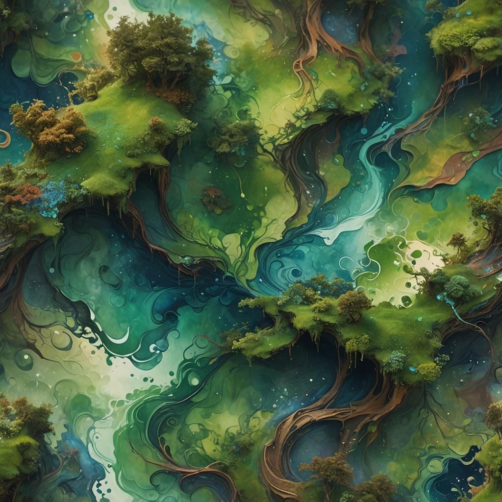 Swirling Green and Brown Paint Textures