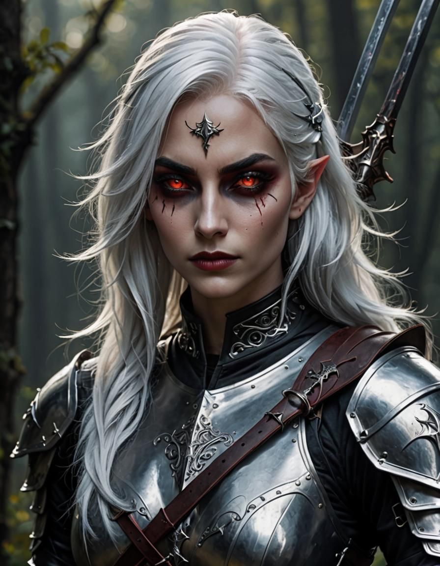 Striking Drow Girl in Leather Armor with Rapier