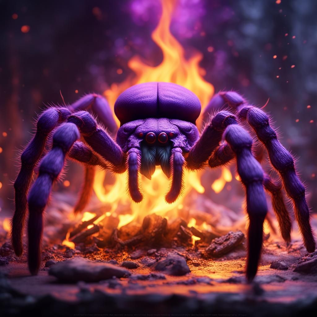 Purple Tarantula over Fire: Dark Fantasy Concept Art