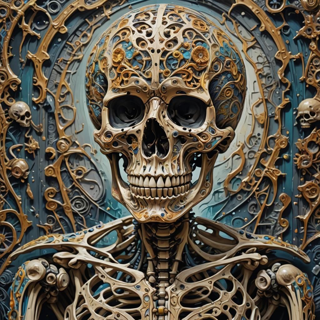 neo expressionism skeleton, acrylic paint, Intricate Patterns