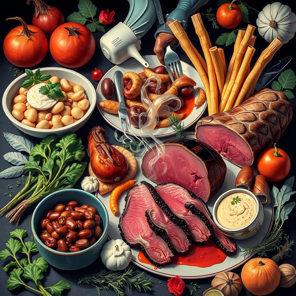 Opulent Dishes in Futuristic Digital Art Style