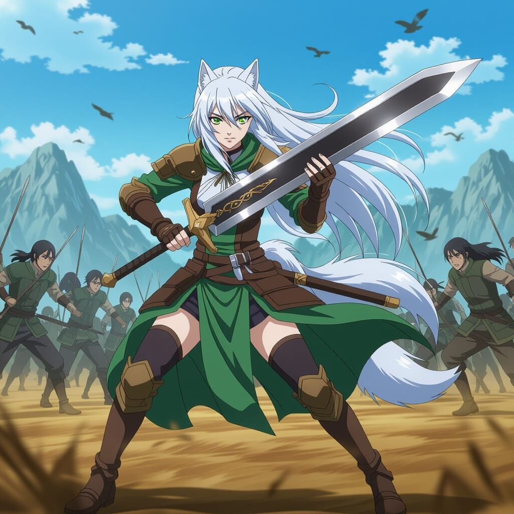 Anime Wolf Warrior on Battlefield