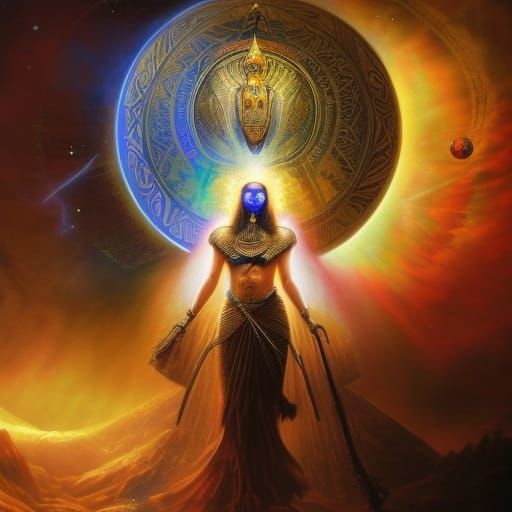 Amun-Ra with Crystal Orbs, Digital Art