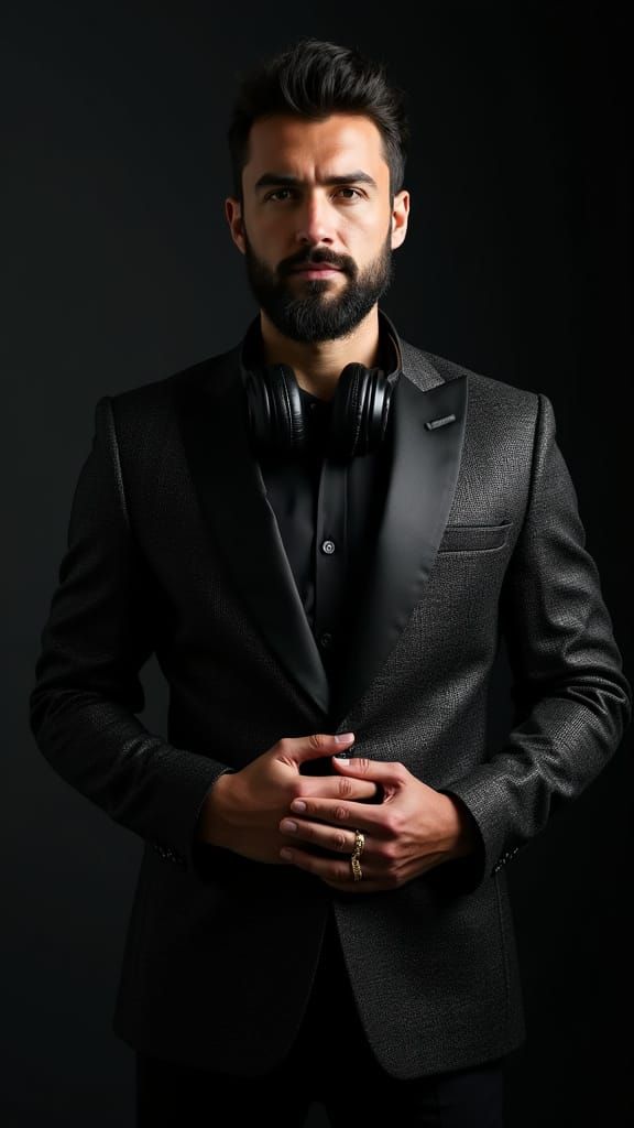 Commanding Man in Black Blazer: Hyper-Realistic Portrait