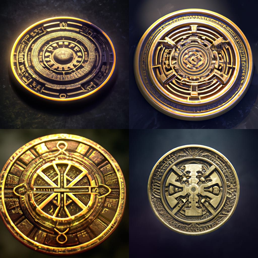 Golden Coin with Glowing Symbol in 3D