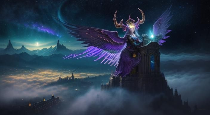 Mystical Cityscape with Glowing Eyes: Concept Art