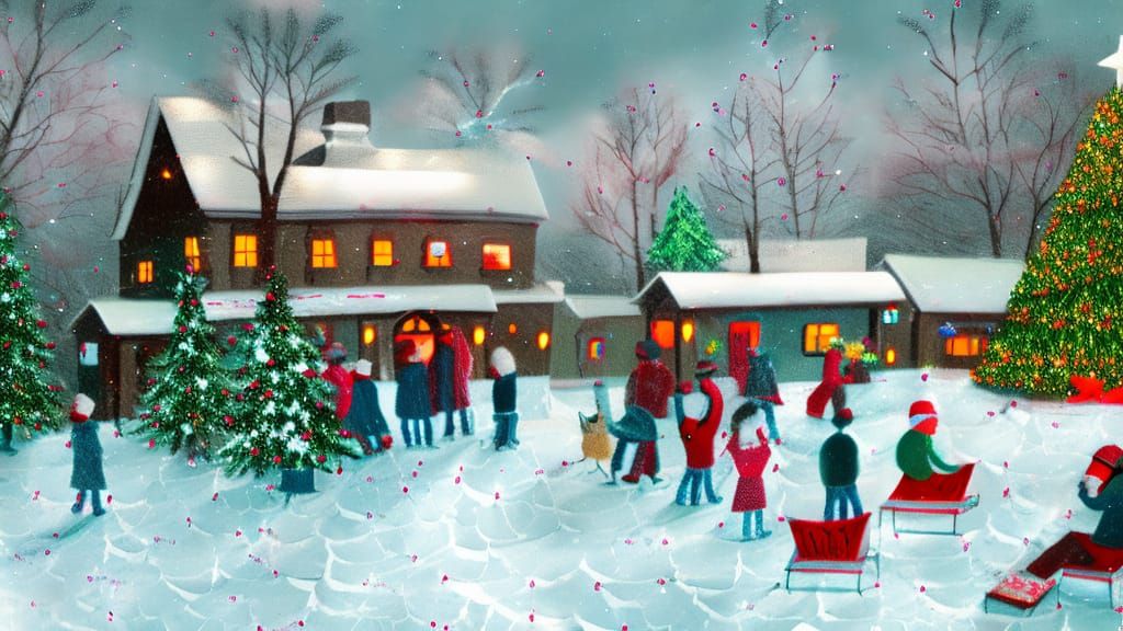 Cozy Christmas Scene with Snow and Family