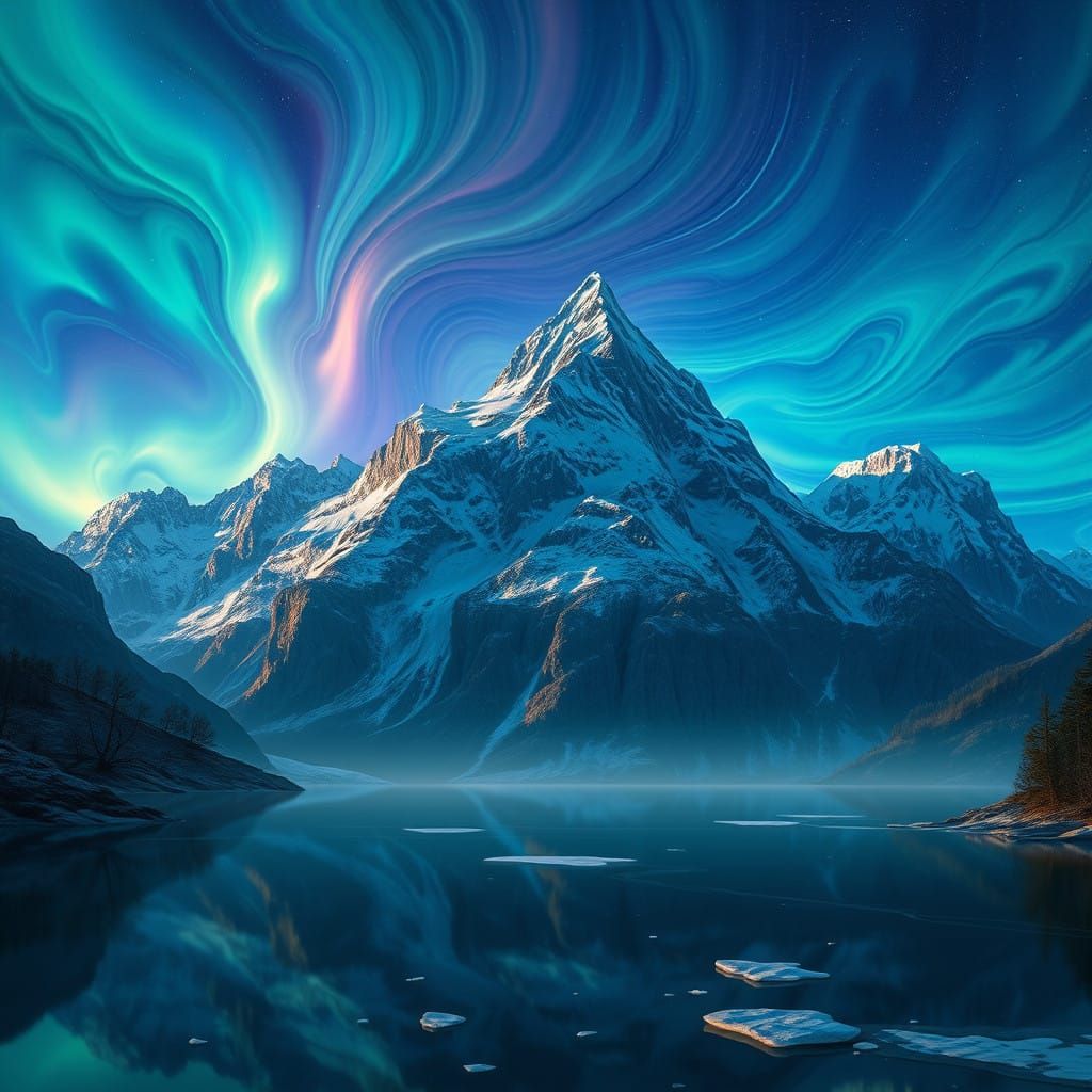 Ethereal Mountain Landscape Under Vibrant Northern Lights