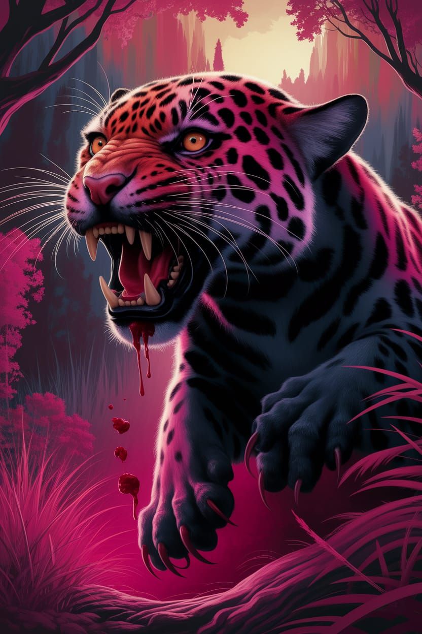 Panther Transforms with Vibrant Pinkish Hues in Dynamic Land...
