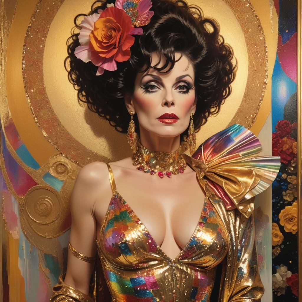 Glamorous Woman in Opulent Room: Retro Oil Painting