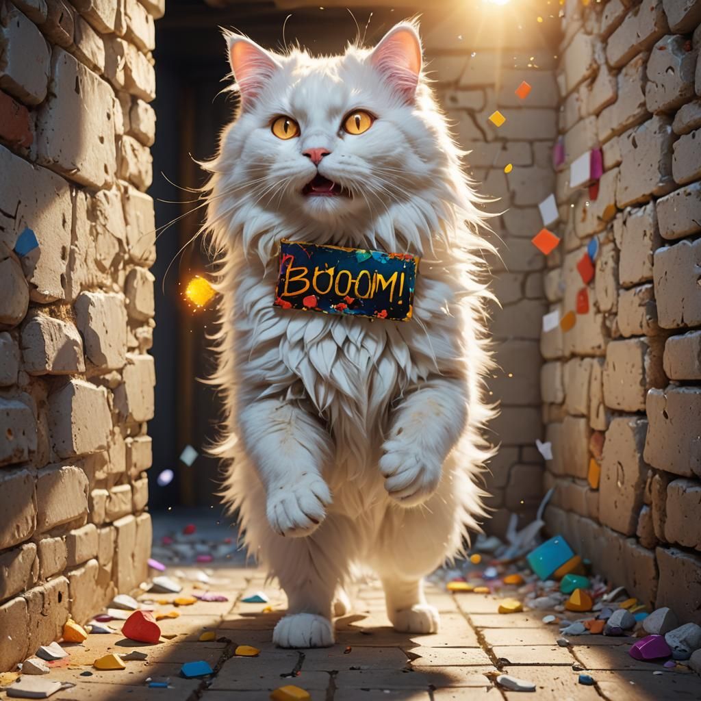 Humorous Cat and Mouse Chase, Digital Art Nouveau