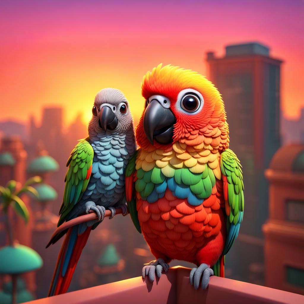 Sunset Conure Parrot in 3D Digital Art Style
