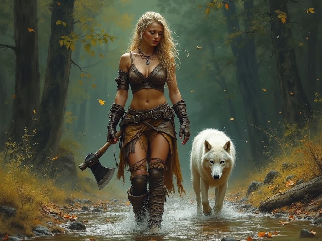Female Warrior and her Wolf