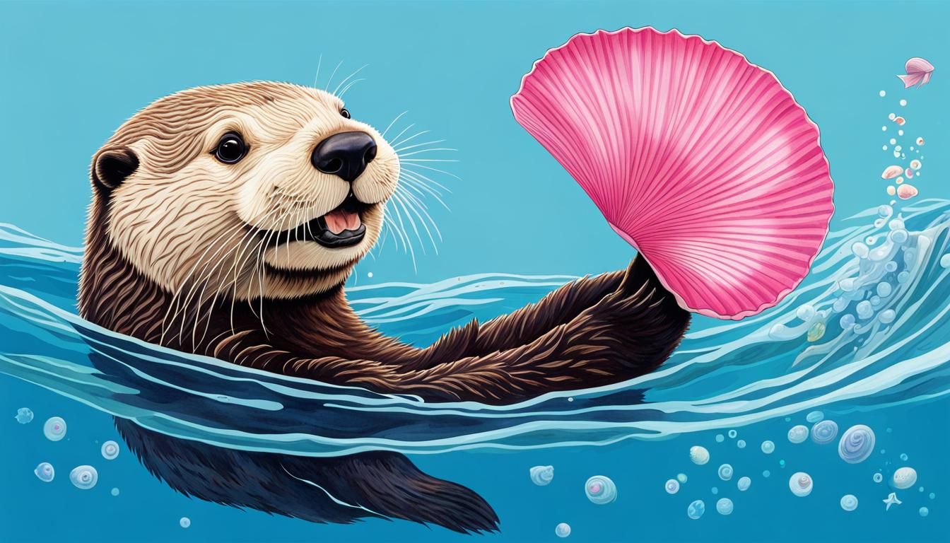 Sea Otter with Clam, Colored Pencil Drawing