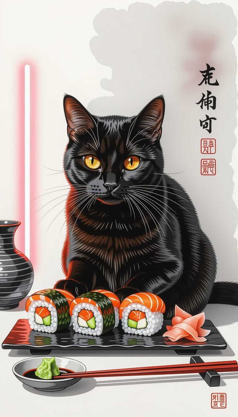 Bombay Cat Chef Prepares Sushi Burger