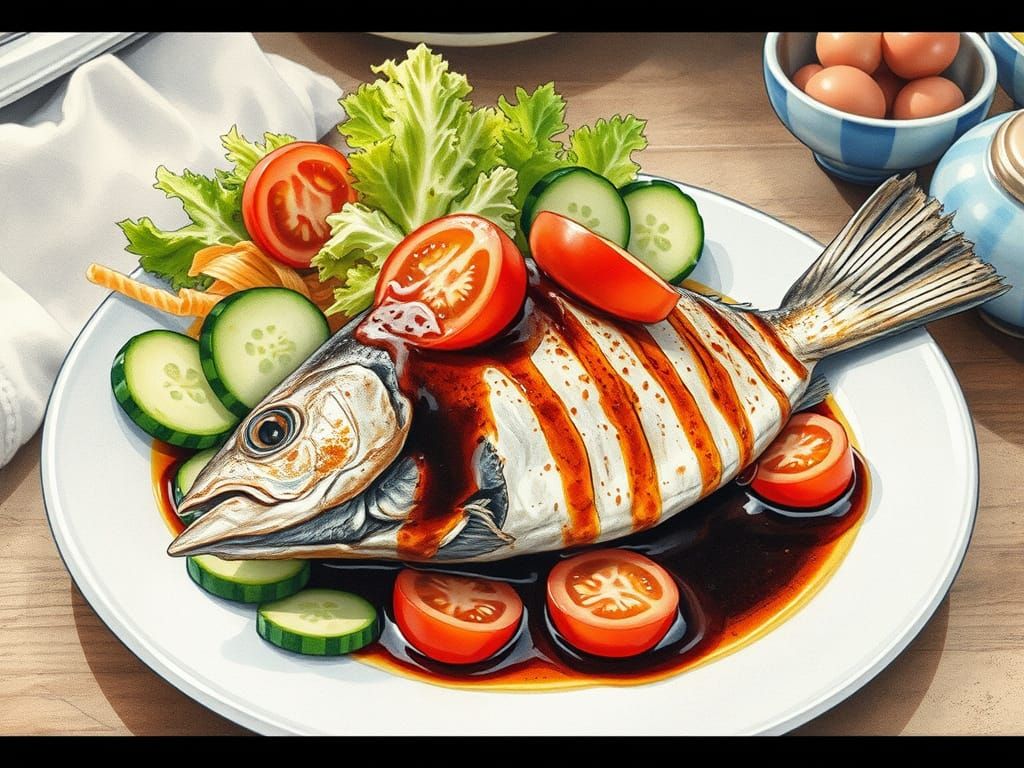 Gourami in Soy Sauce Manga Art in Pastel Watercolor Style