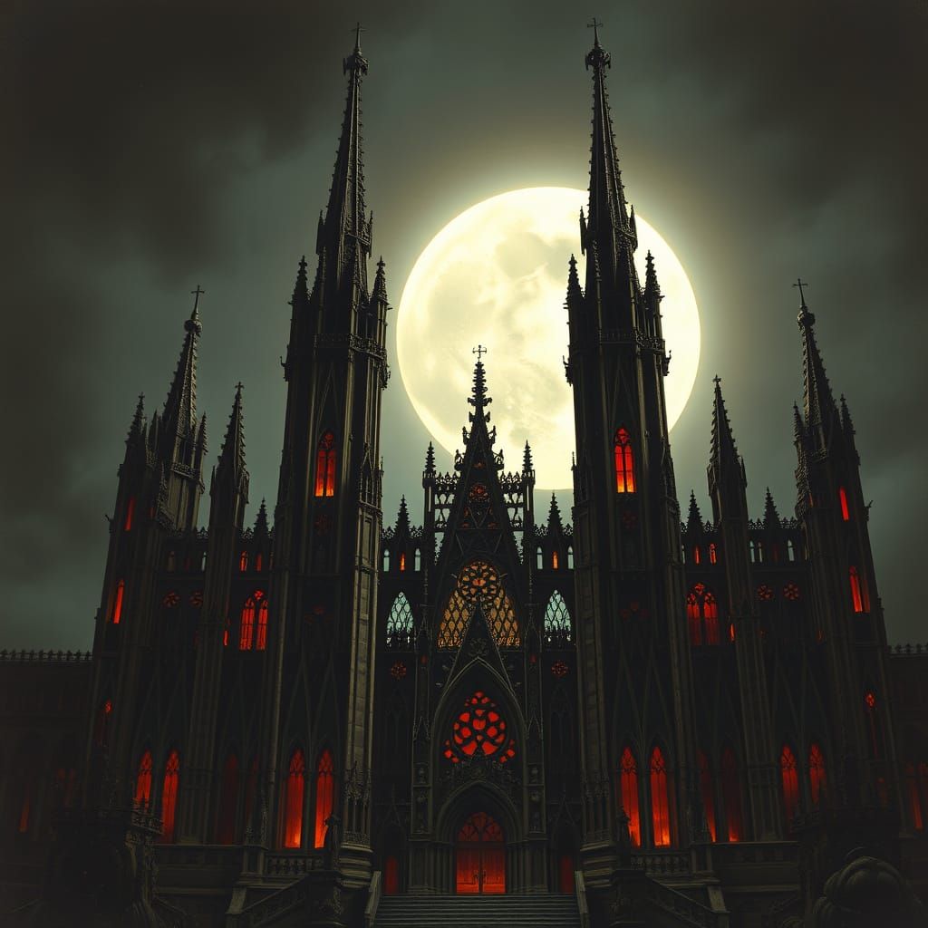Mystical Gothic Cathedral at Full Moon