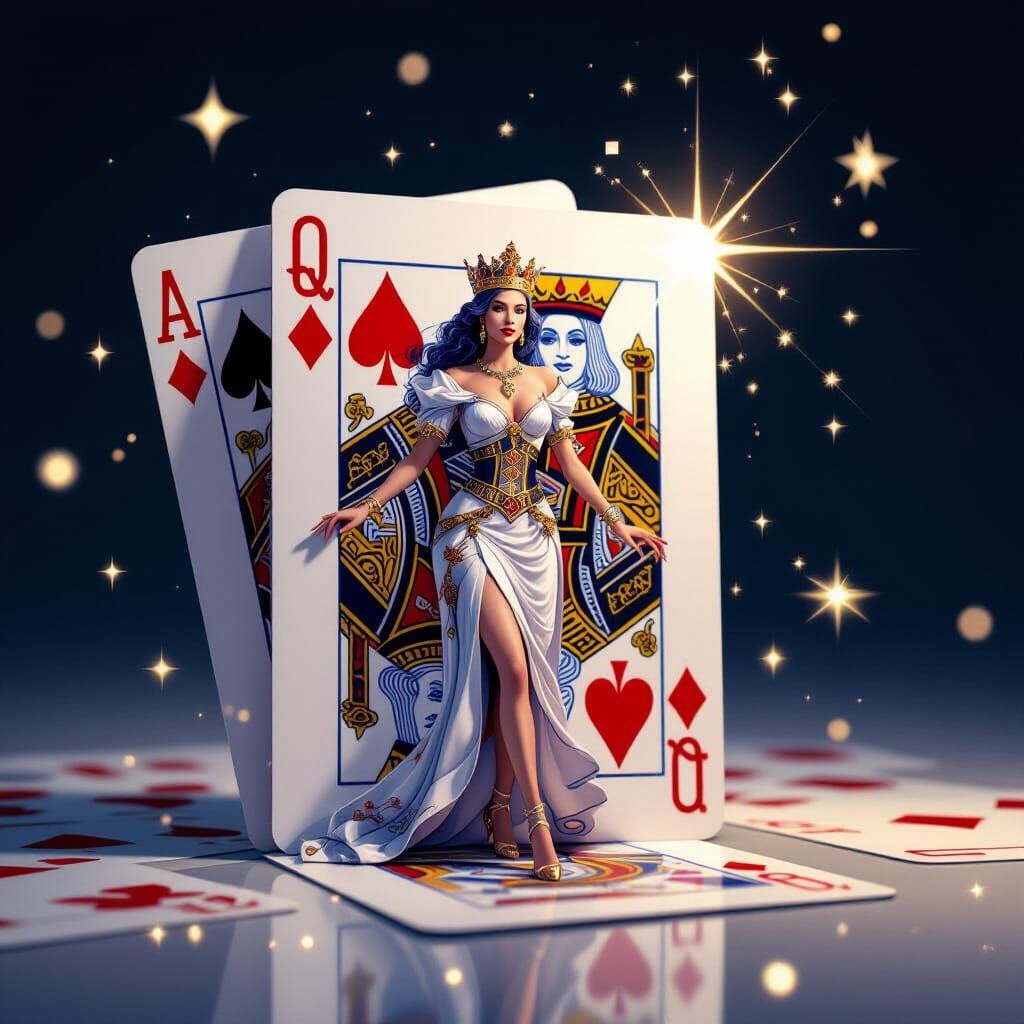 Queen of Clubs Digital Illustration with Volumetric Lighting