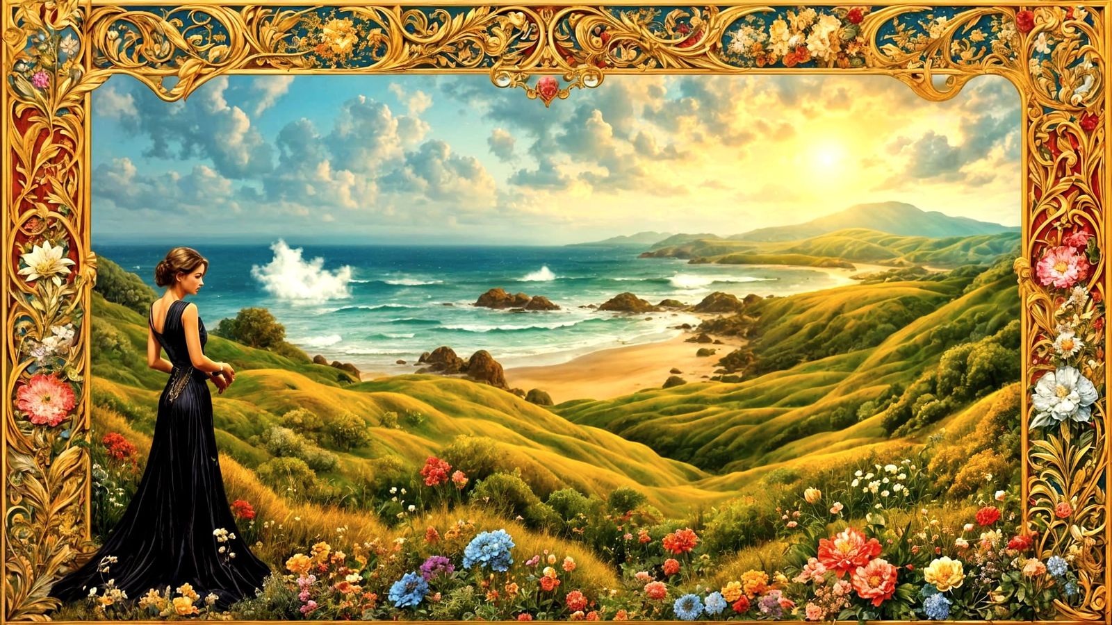 Elegant Fashion Model in Ancient Manuscript Style