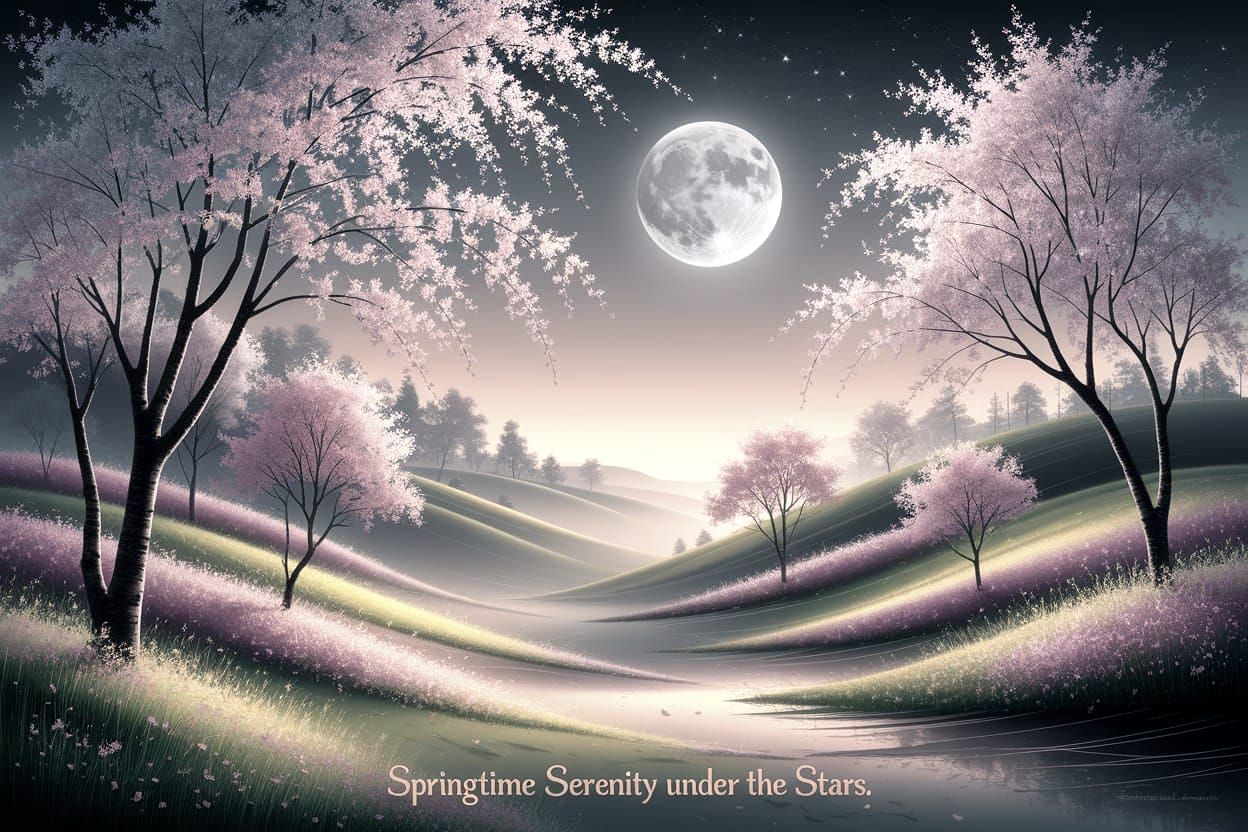 Surreal Dreamscapes of Serene Cherry Blossoms Under Moonlit ...